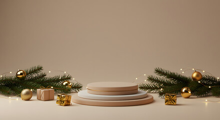 Beige Christmas Studio Scene Background for Product Presentation