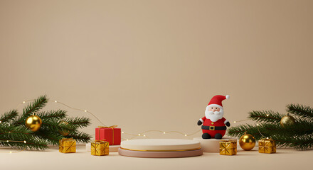 Beige Christmas Studio Scene Background for Product Presentation