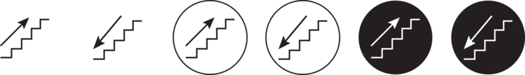 Stairs up and stairs down symbol set. Stairs icon. Stairs up, stairs down icon.   