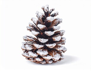 Snow-Dusted Pine Cone and Fir Branch Isolated on White - Winter Holiday & Christmas Decoration