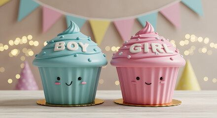 3D Playful Gender Reveal Cupcake