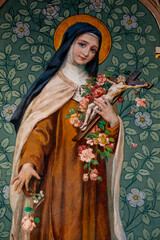 Stained glass (19th century) of Saint Therese of Lisieux, Carmelite nun and Saint of the Roman Catholic Church.