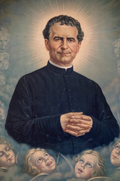 Painting (19th century) of Saint John Bosco. Saint of the Roman Catholic Church.