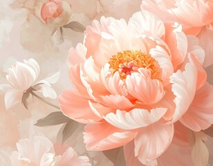 Soft Pink and Peach Peony Flowers Close-up Background - Romantic Floral Wedding Wallpaper