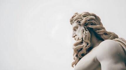 Majestic marble statue of Zeus timeless elegance captured in soft studio light portrait
