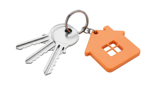 Unlock your dreams with a set of keys and a charming home shaped keychain for new beginnings and homeownership