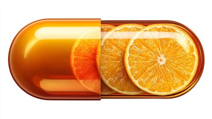 Orange slice encapsulated vitamin concept - symbolizing natural health and nutrition