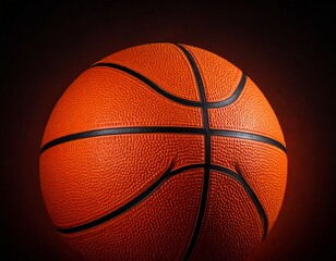 Fototapeta premium Close Up Detail of Orange Basketball with Black Grooves Against Dark Studio Background