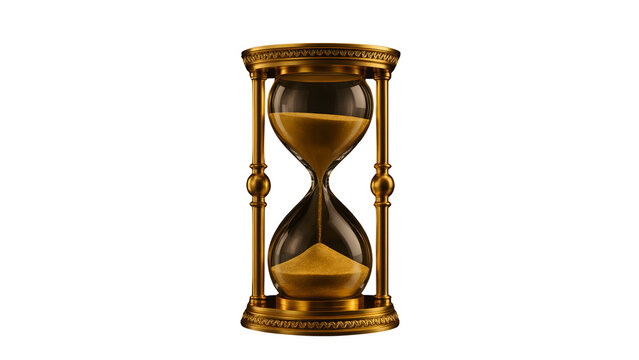 Isolated Golden Hourglass with Flowing Sand for Time