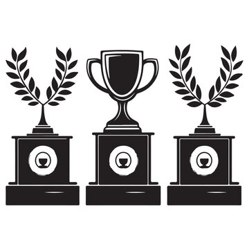 Trophy cup icons silhouette set vector design for award success and achievement isolated on white background
