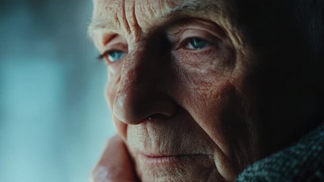 A mature man with wrinkles on his face, portraying a wise or aged character in film. The image captures the nuances of emotion and expression through 3D rendering technology.