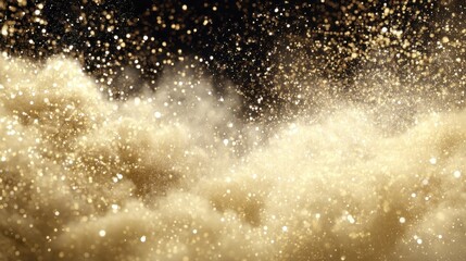 Obraz premium Enchanting golden particles dance in the air, creating a magical atmosphere against a dark background, evoking a sense of wonder and elegance for every occasion