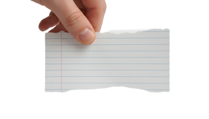 hand holding paper isolated on a transparent background 