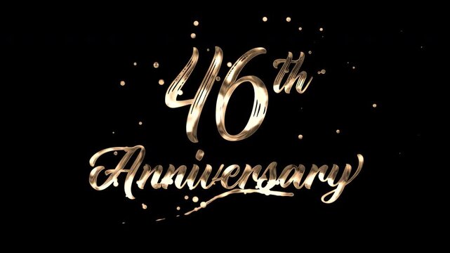 46th anniversary text animation in golden metallic effect. suitable for celebrating special occasions, invitations, anniversary cards and social media. Includes alpha channel for any background.