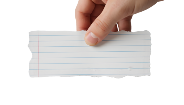 hand holding paper isolated on a transparent background 