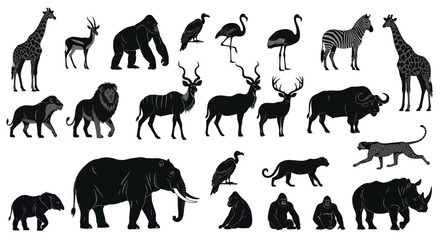 Wildlife Icons A Black and White Collection of Wild Animal Silhouettes
