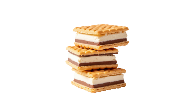 Creamy dessert, layered wafers, chocolate filling, vanilla ice cream, sweet treat, indulgent snack