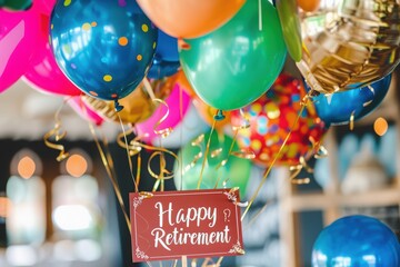 Colorful Balloons with "Happy Retirement" Sign at Celebration