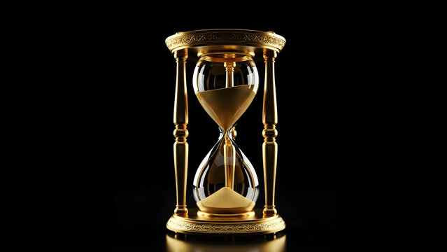 Isolated Golden Hourglass with Flowing Sand for Time