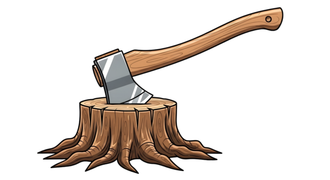 axe and log isolated on a transparent background