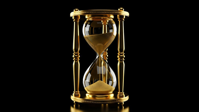 Isolated Golden Hourglass with Flowing Sand for Time  Classic Gold Hourglass with Moving Sand