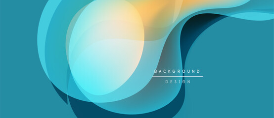 Abstract flowing shapes, turquoise, gold hues. Modern design element, layered effect, clean aesthetic. Background suitable for digital projects.