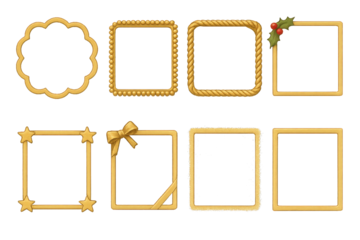 Various decorative frames in golden design for creative art projects and holiday themes