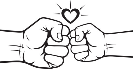 Heartfelt fist bump illustration symbolizing strong friendship, teamwork, partnership, love, and support between two people