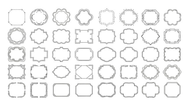 Collection of Ornamental Decorative Borders and Frames with Intricate Geometric Patterns and Flourishes, Perfect for Elegant Designs