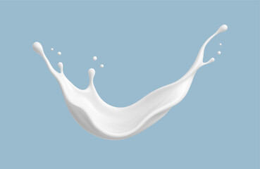 Milk splash wave on blue background. Realistic dairy liquid motion. Vector illustration