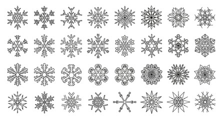 Collection of Snowflake Designs An Array of Winter-Themed Icons for Creative Projects