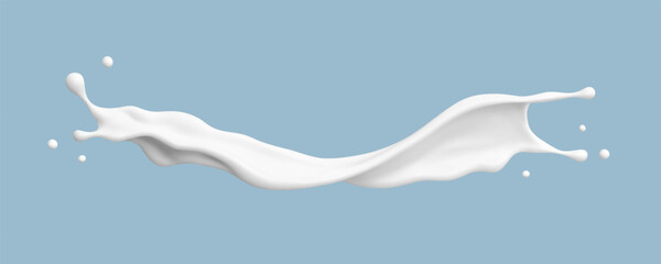 Milk splash on blue background. Realistic dairy liquid motion. Vector illustration