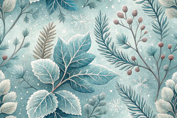 Watercolor illustration of winter flora, a versatile print for textiles and packaging.