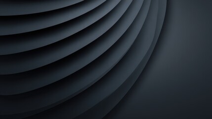 Abstract layers of dark curved shapes creating a modern minimalist background, ideal for design, technology, and corporate themes, emphasizing depth and dimension