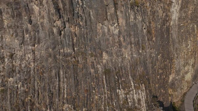 aerial view of wall of Symphony of Stones in Azat Gorge near Garni village in Kotayk region of Armenia on sunny autumn day