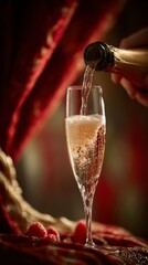 Champagne dor&eacute; sur fond de velours rouge