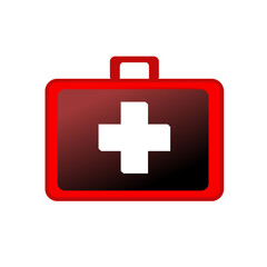 Obraz premium First AID kit with cross symbol. Medical briefcase with red cross icon symbol. stock illustration