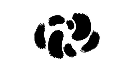 Abstract black brush strokes forming a stylized panda face on a white background.