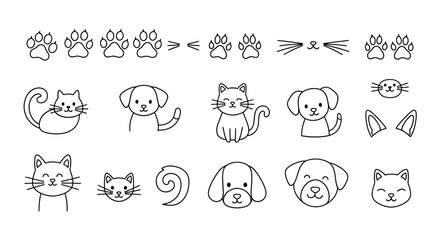 Adorable Hand-Drawn Pet Doodles - Cats, Dogs, and Paw Prints.