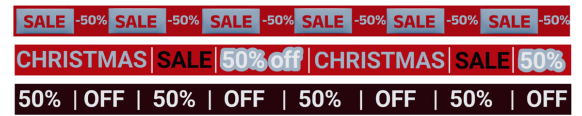 A set of three sale banners featuring 