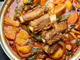 Spicy braised short ribs, Korean food