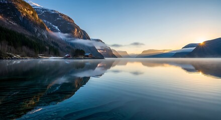 Snow-Capped Mountain Peak Mirrored Perfectly in a Calm Glacial Lake"