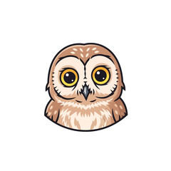 Cute owl illustration with big eyes and feathers.