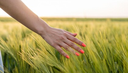 Woman&rsquo;s Hand Brushing Through Wheat Field 