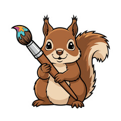 Squirrel holding paintbrush ready to create art.