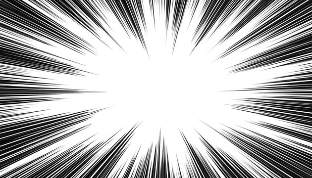 Dynamic manga panel styled background art. Black white action lines create energetic effect. Comic book design conveys speed, motion. Great for graphic novels, webcomics backgrounds, creative