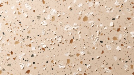 Close-Up Texture of Beige Terrazzo Surface with Colorful Stone Chips and Crushed Marble Pieces, Ideal for Modern Interior Design Projects