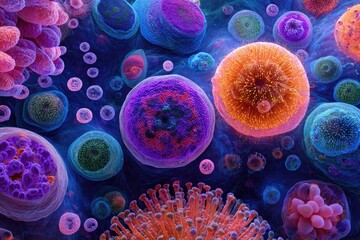 Vivid close-up shows a diverse array of colorful, spherical objects, set on a deep blue backdrop