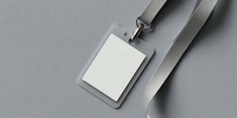 Blank identity badge with lanyard on gray background