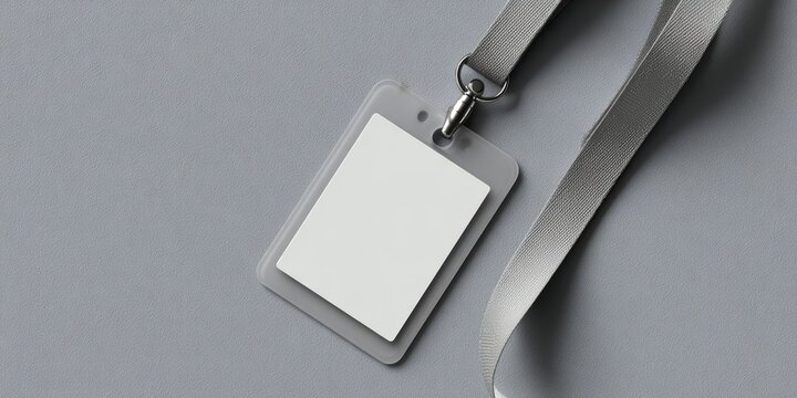 Blank identity badge with lanyard on gray background - Powered by Adobe